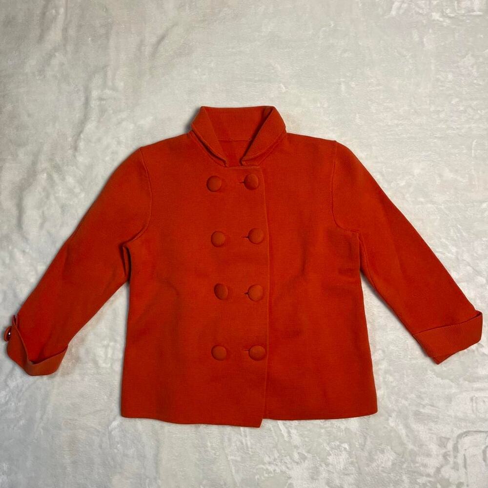 J Crew Blazer Womens XS Double Breasted Cropped Orange Cotton Knit Jacket